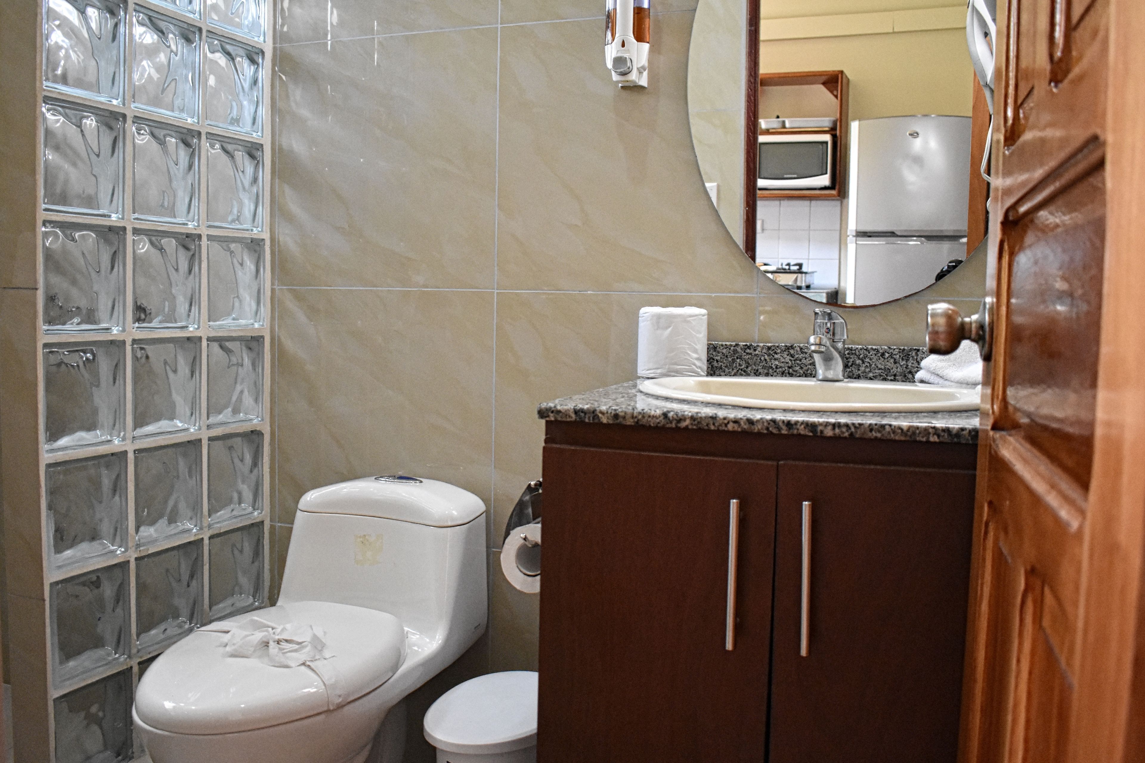 hair dryer, bidet, towels