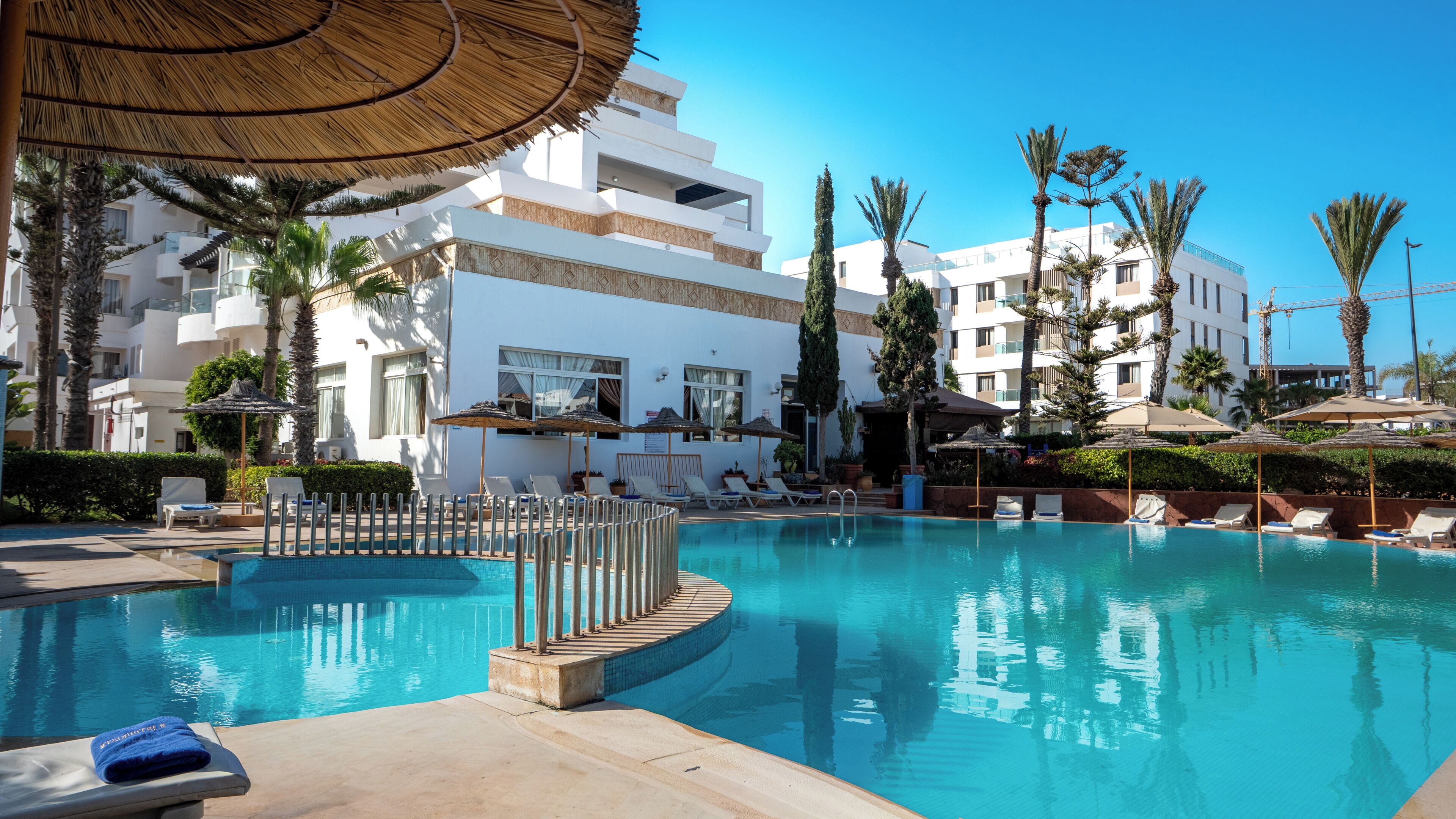 Outdoor pool, pool umbrellas
