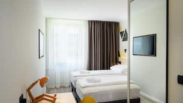 Hypo-allergenic bedding, desk, blackout curtains, iron/ironing board