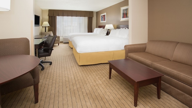 A hotel room with a large bed, a sofa, a desk, and a chair. - Holiday Inn Express & Suites Minot by IHG (Minot)