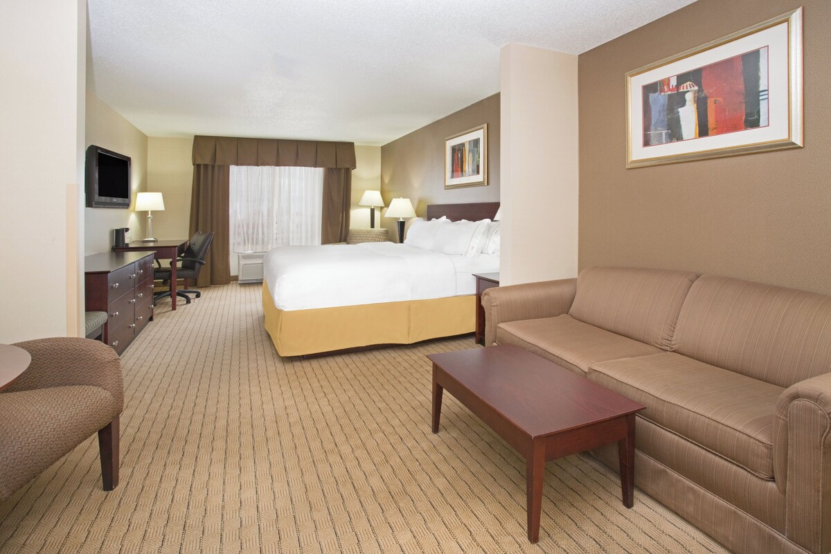 Suite, 1 King Bed | Desk, laptop workspace, blackout drapes, iron/ironing board