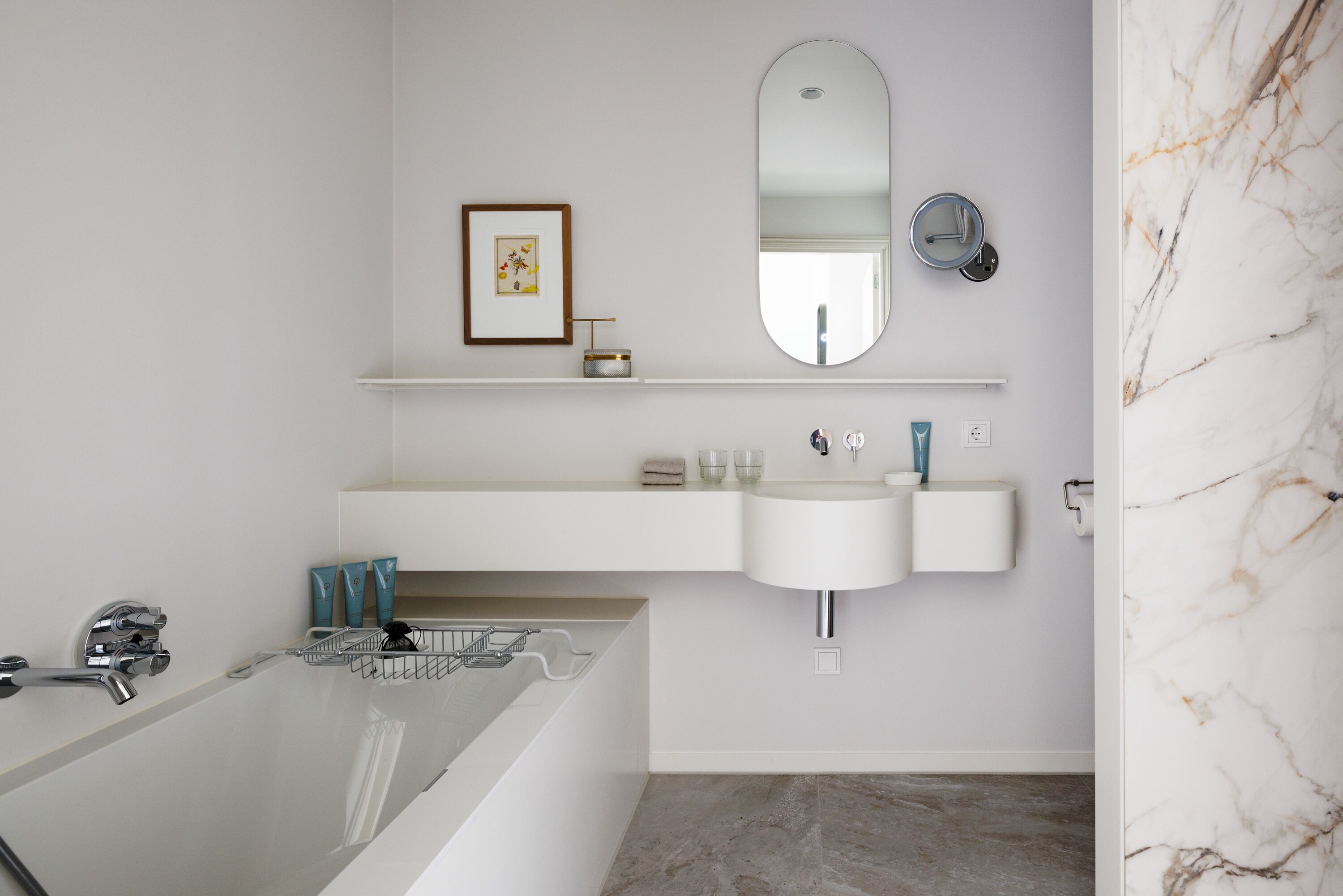 shower, rainfall showerhead, hair dryer, bathrobes