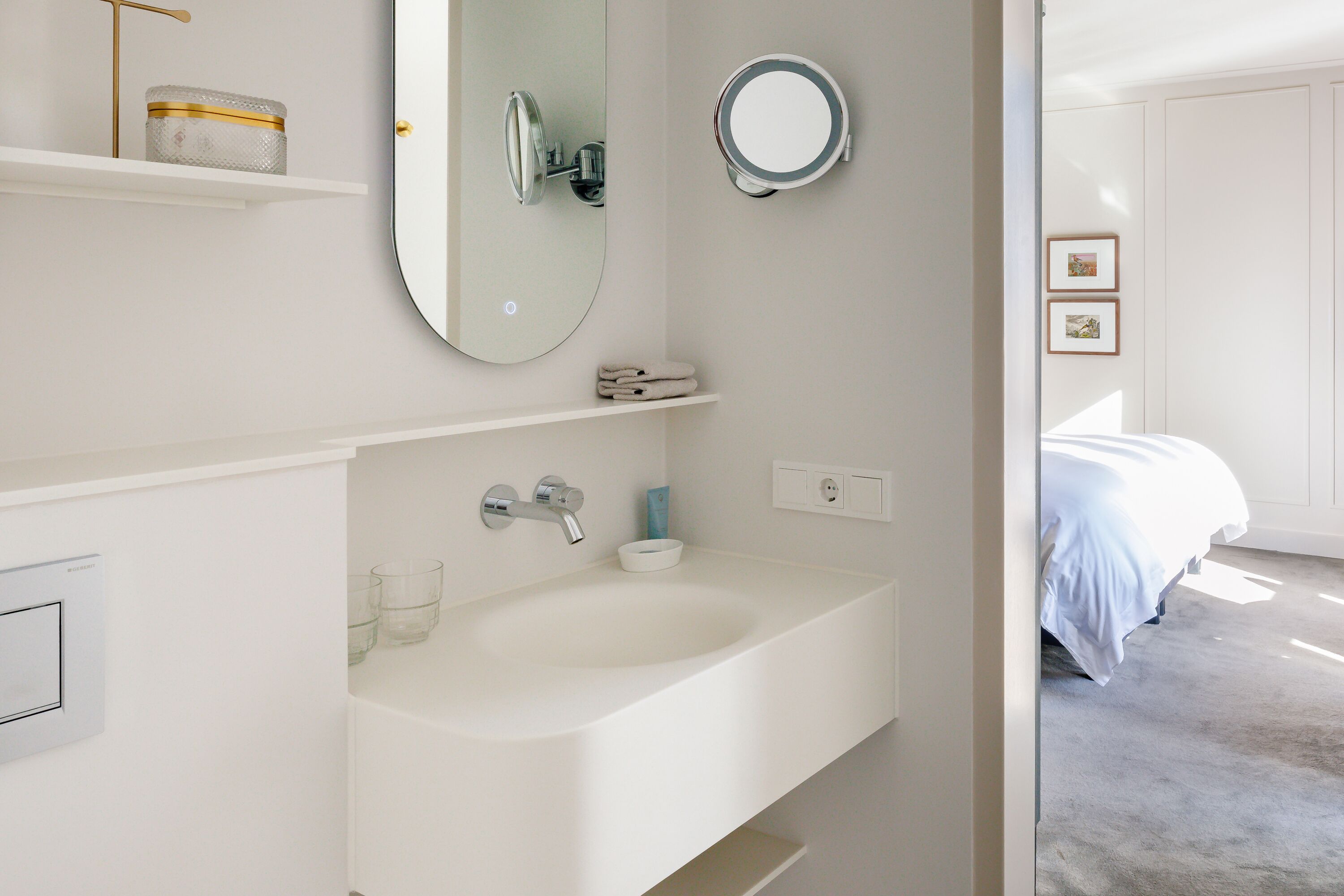 shower, rainfall showerhead, hair dryer, bathrobes