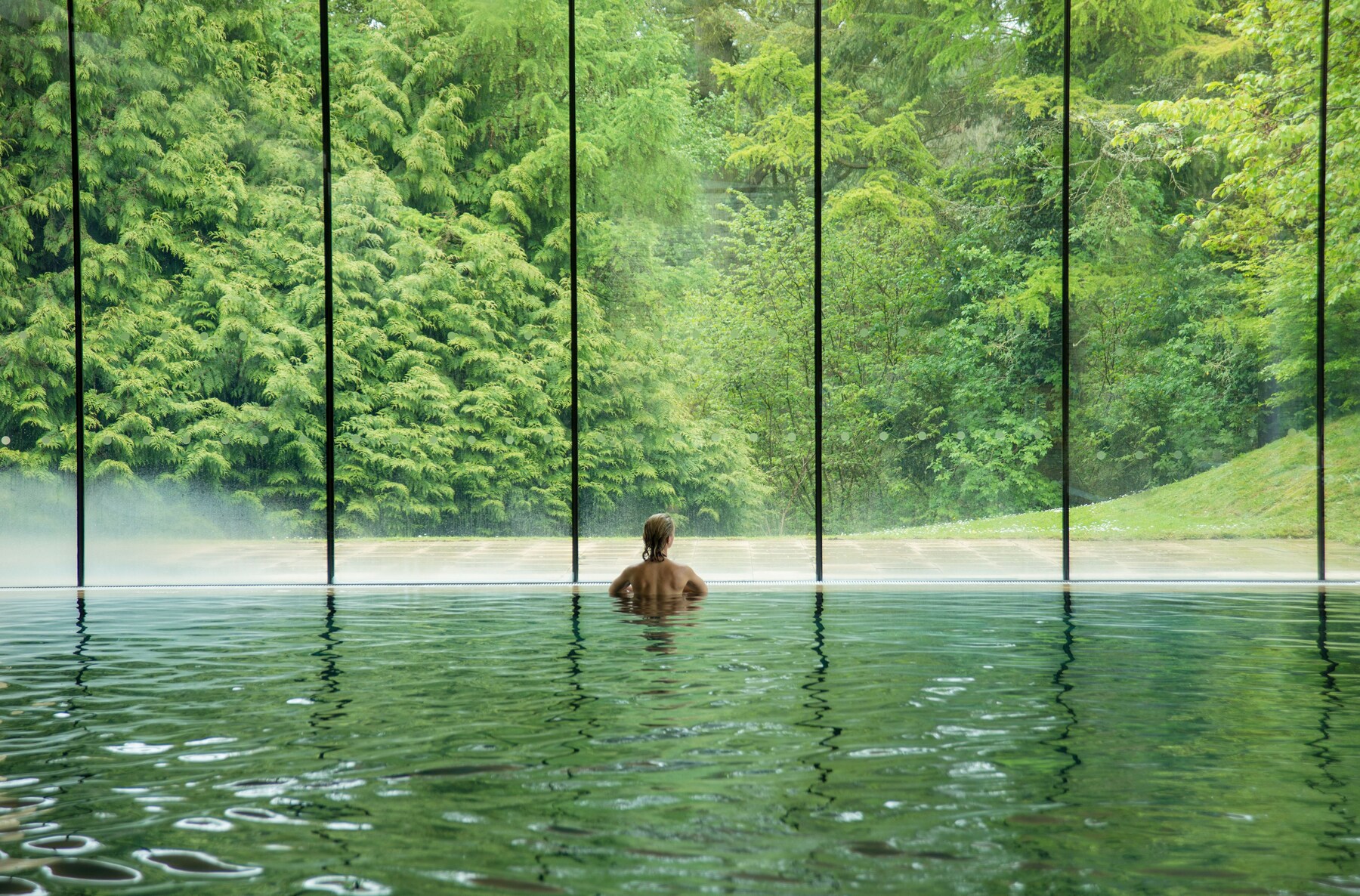 Indoor pool, outdoor pool, pool umbrellas, pool loungers
