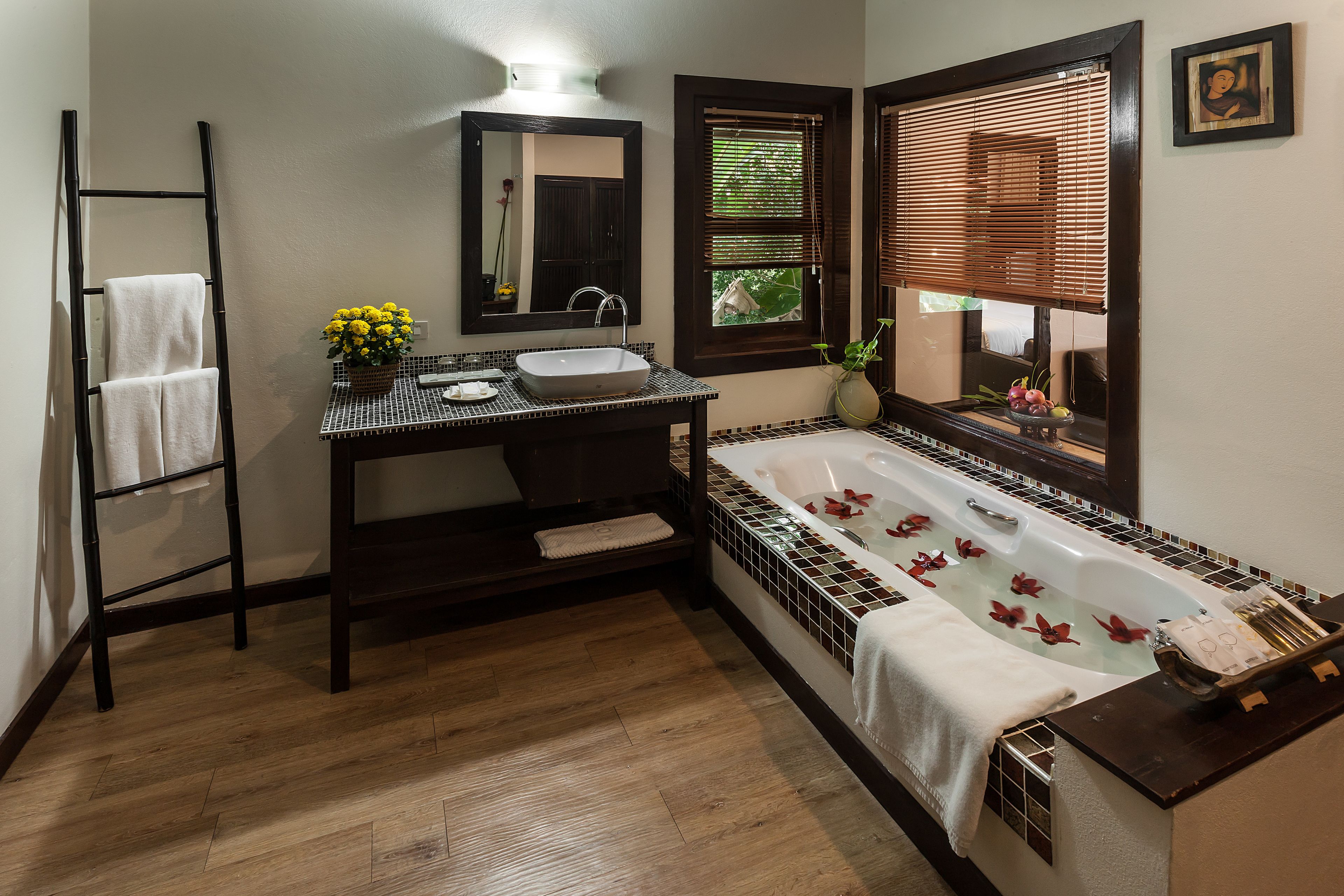 free toiletries, hair dryer, slippers, towels