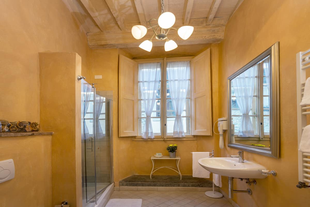 shower, rainfall showerhead, free toiletries, hair dryer