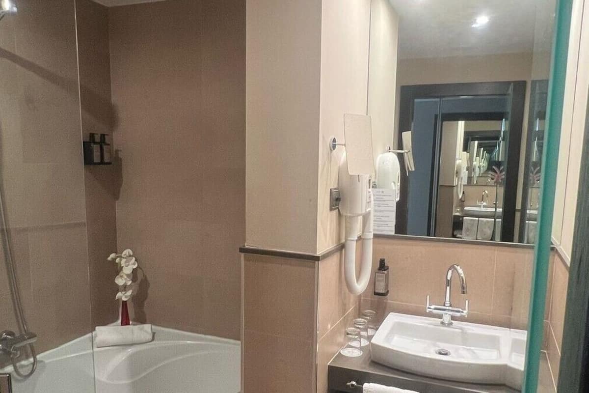 free toiletries, hair dryer, bidet, towels