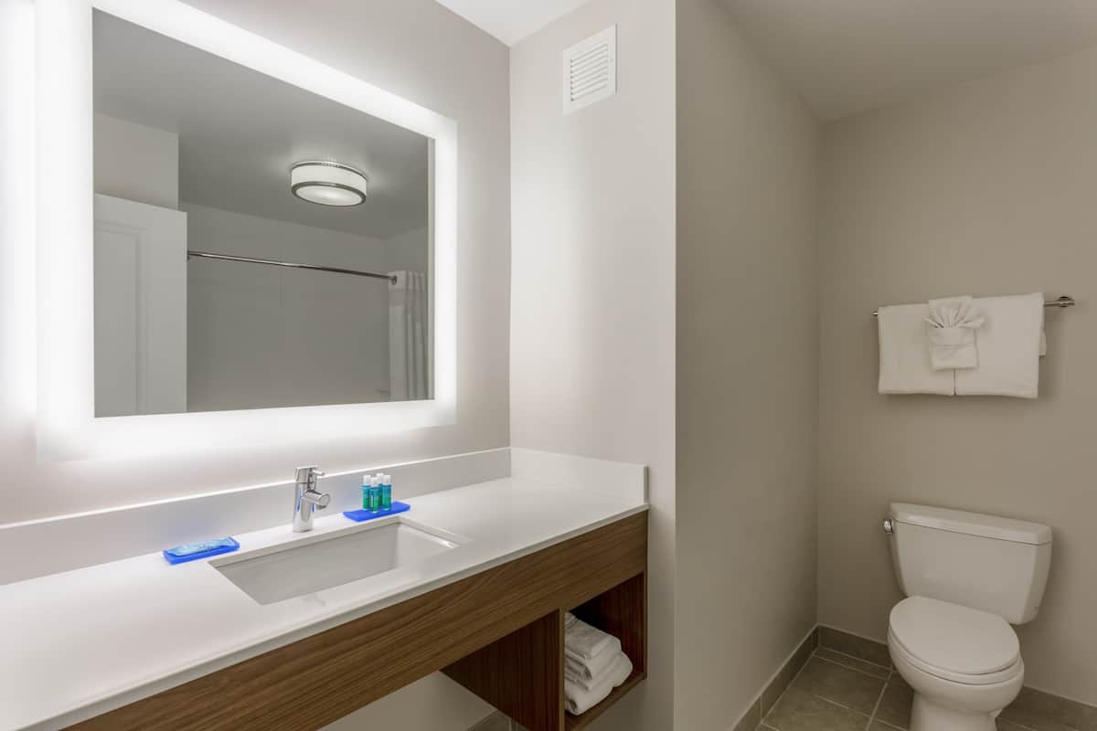 1 bedroom, desk, blackout curtains, iron/ironing board