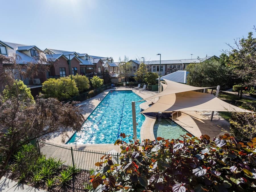 Outdoor pool, pool umbrellas, pool loungers