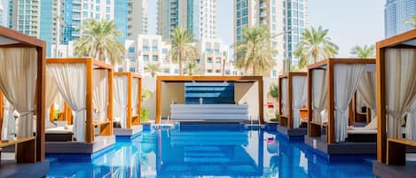 Outdoor pool, sun loungers