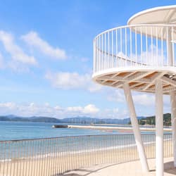 On the beach, sun loungers, beach umbrellas, beach volleyball