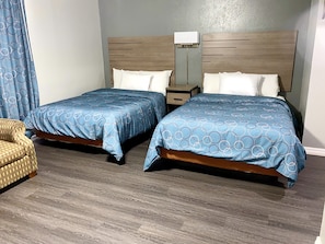 1 bedroom, desk, blackout drapes, iron/ironing board