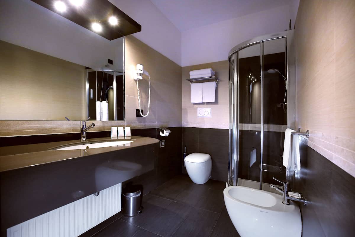 shower, free toiletries, hair dryer, slippers