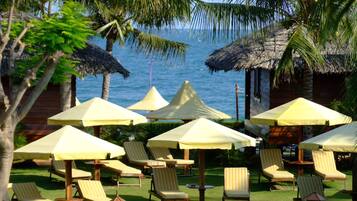 Outdoor pool, pool umbrellas, pool loungers