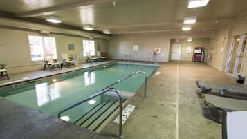 Indoor pool, open 7 AM to 10 PM, sun loungers