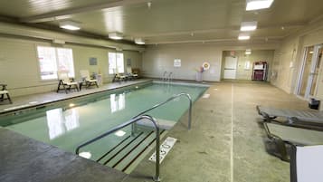 Indoor pool, open 7 AM to 10 PM, pool loungers