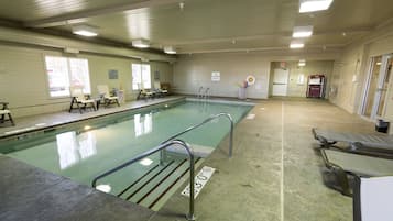 Indoor pool, open 7 AM to 10 PM, sun loungers