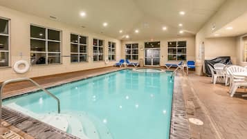 Indoor pool, open 8 AM to 10 PM, sun loungers
