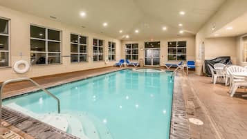 Indoor pool, open 8 AM to 10 PM, sun loungers