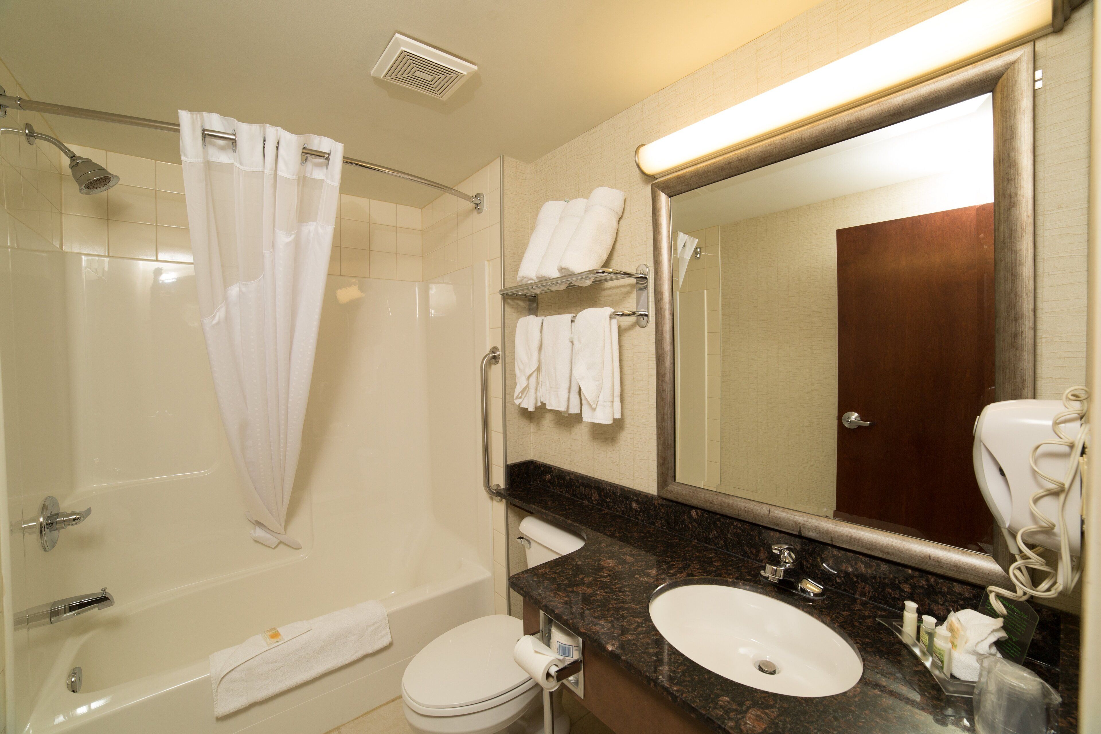 free toiletries, hair dryer, towels, soap