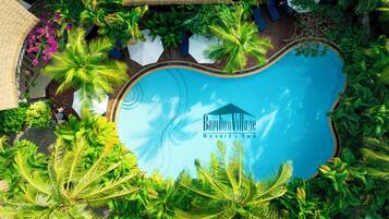 2 outdoor pools, pool umbrellas, pool loungers