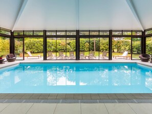 Indoor pool, open 9:00 AM to 9:00 PM, sun loungers
