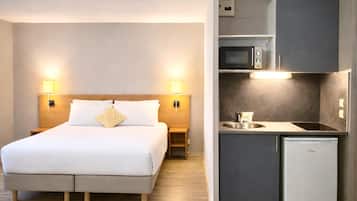 Premium bedding, desk, soundproofing, iron/ironing board