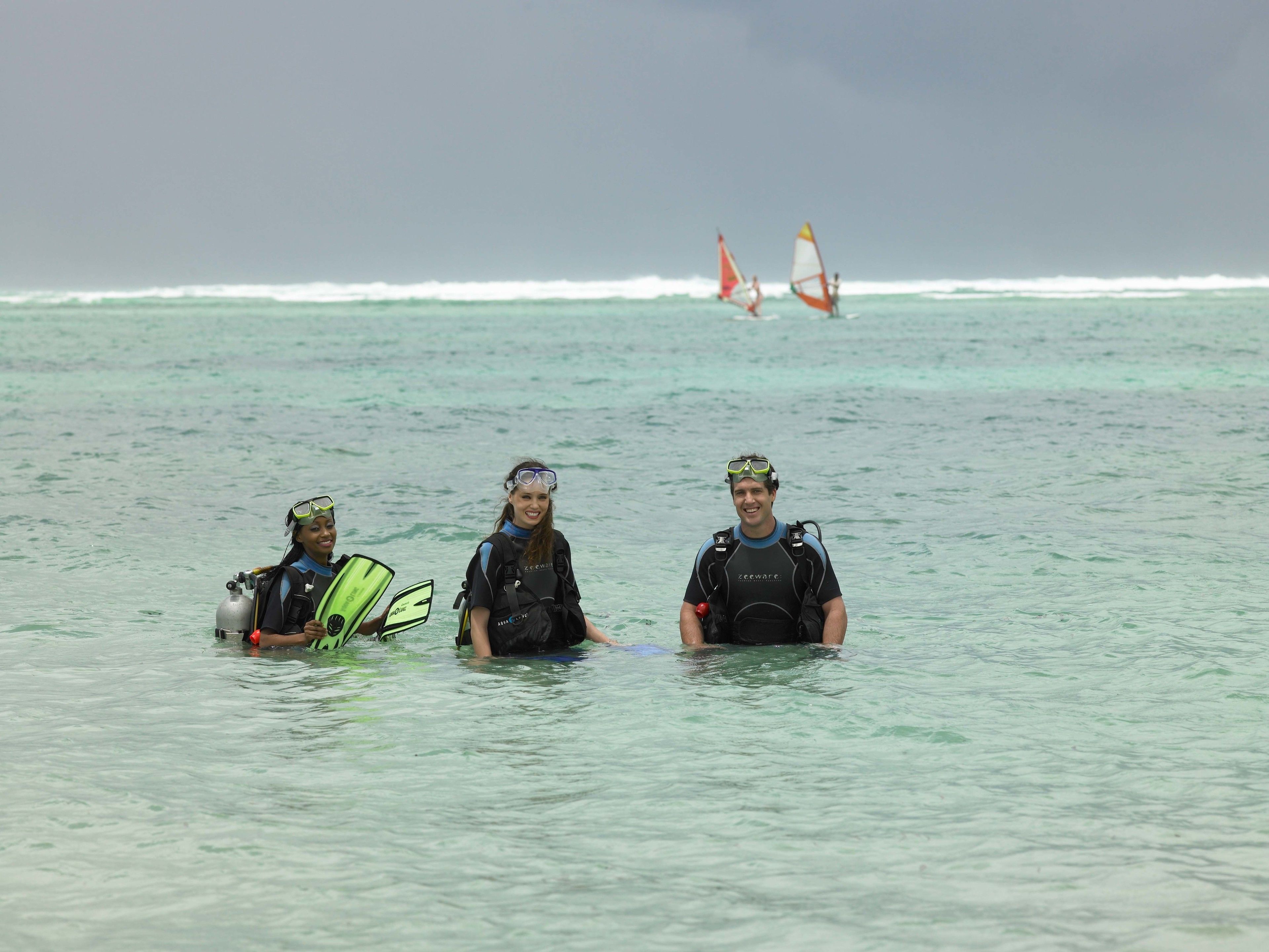 on the beach, white sand, scuba diving, snorkelling