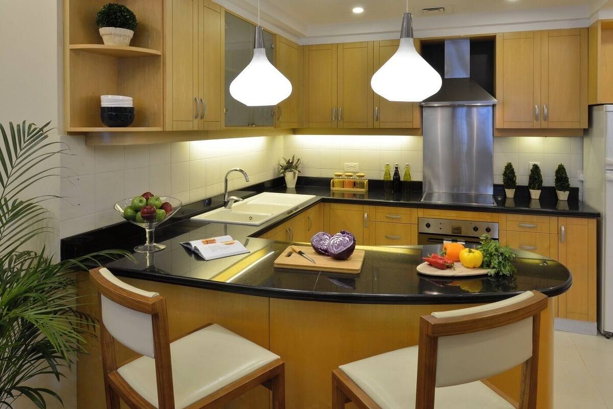 Full-sized fridge, microwave, oven, stovetop