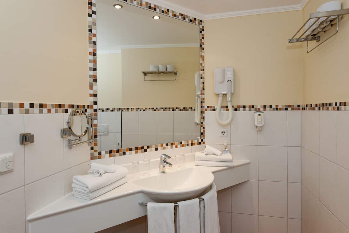 free toiletries, hair dryer, towels