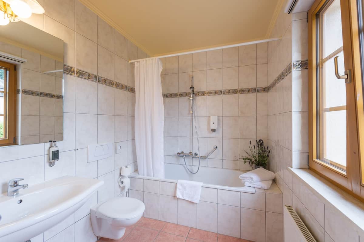 free toiletries, hair dryer, towels