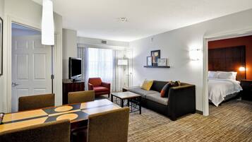 1 bedroom, desk, laptop workspace, blackout curtains