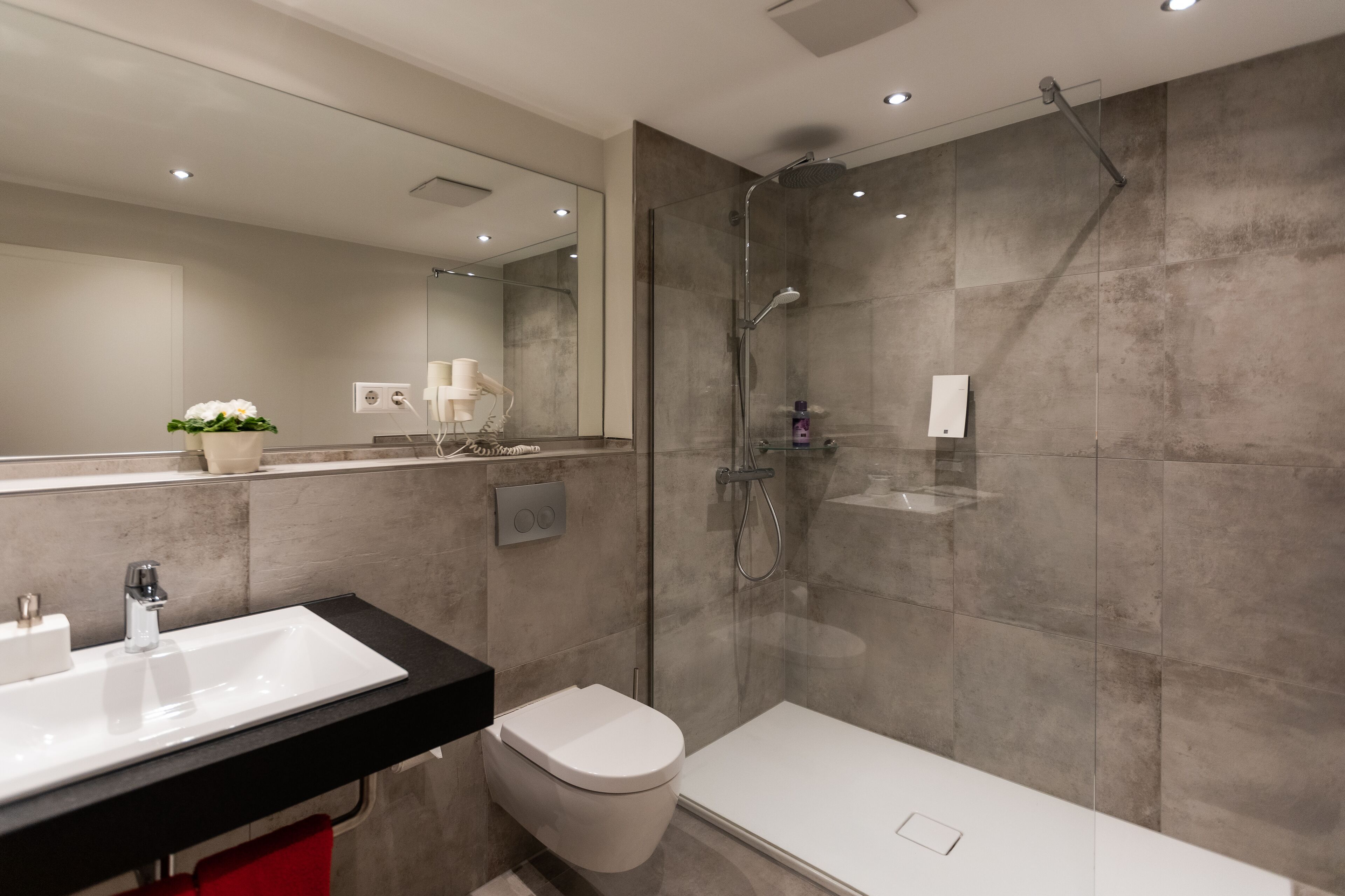 free toiletries, hair dryer, towels