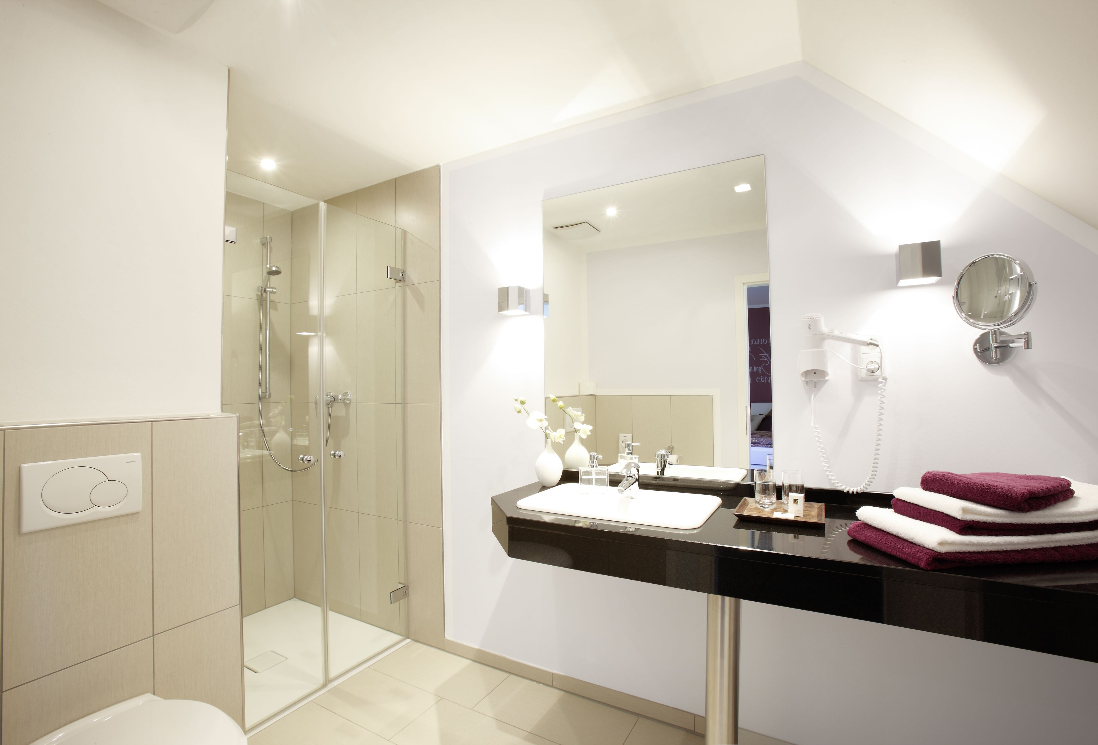 free toiletries, hair dryer, towels