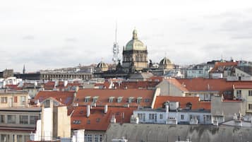 Un paisaje urbano con un edificio histórico destacado, que presenta una cúpula grande y arquitectura clásica.