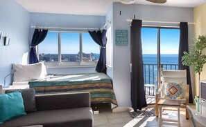 Angle Oceanfront Sun Suite with One Queen Bed and Sofabed | In-room safe, iron/ironing board, free WiFi