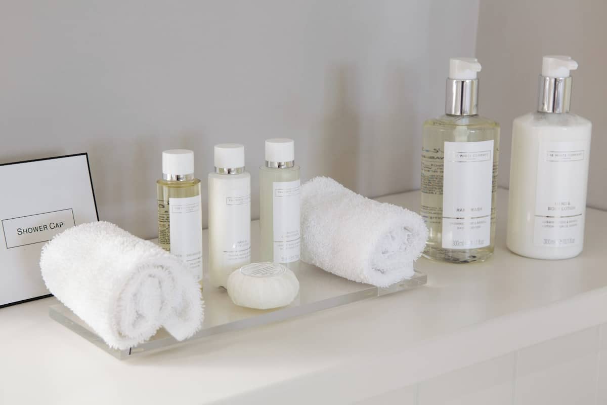 free toiletries, hair dryer, bathrobes, towels