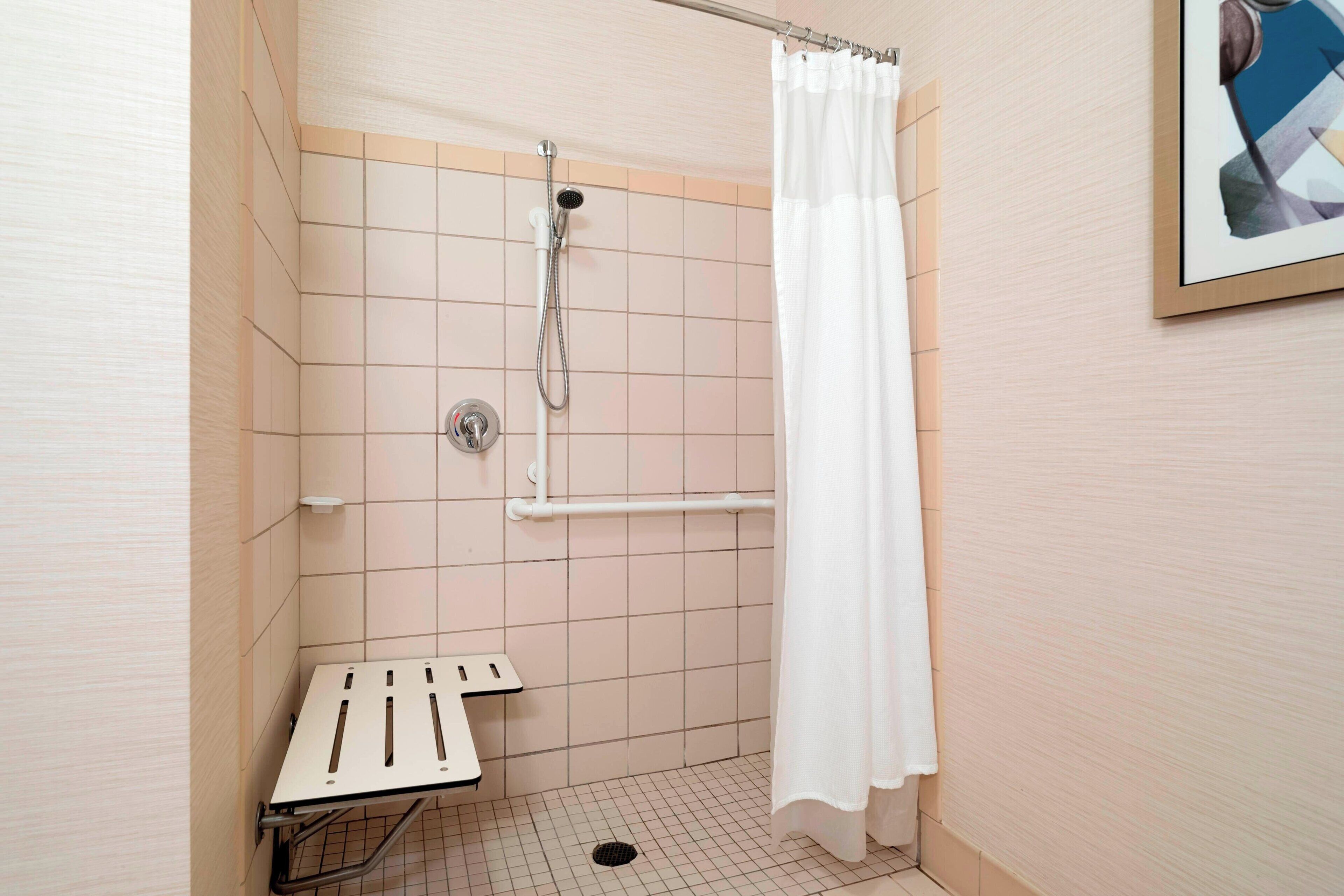 combined shower/bathtub, free toiletries, hair dryer, towels