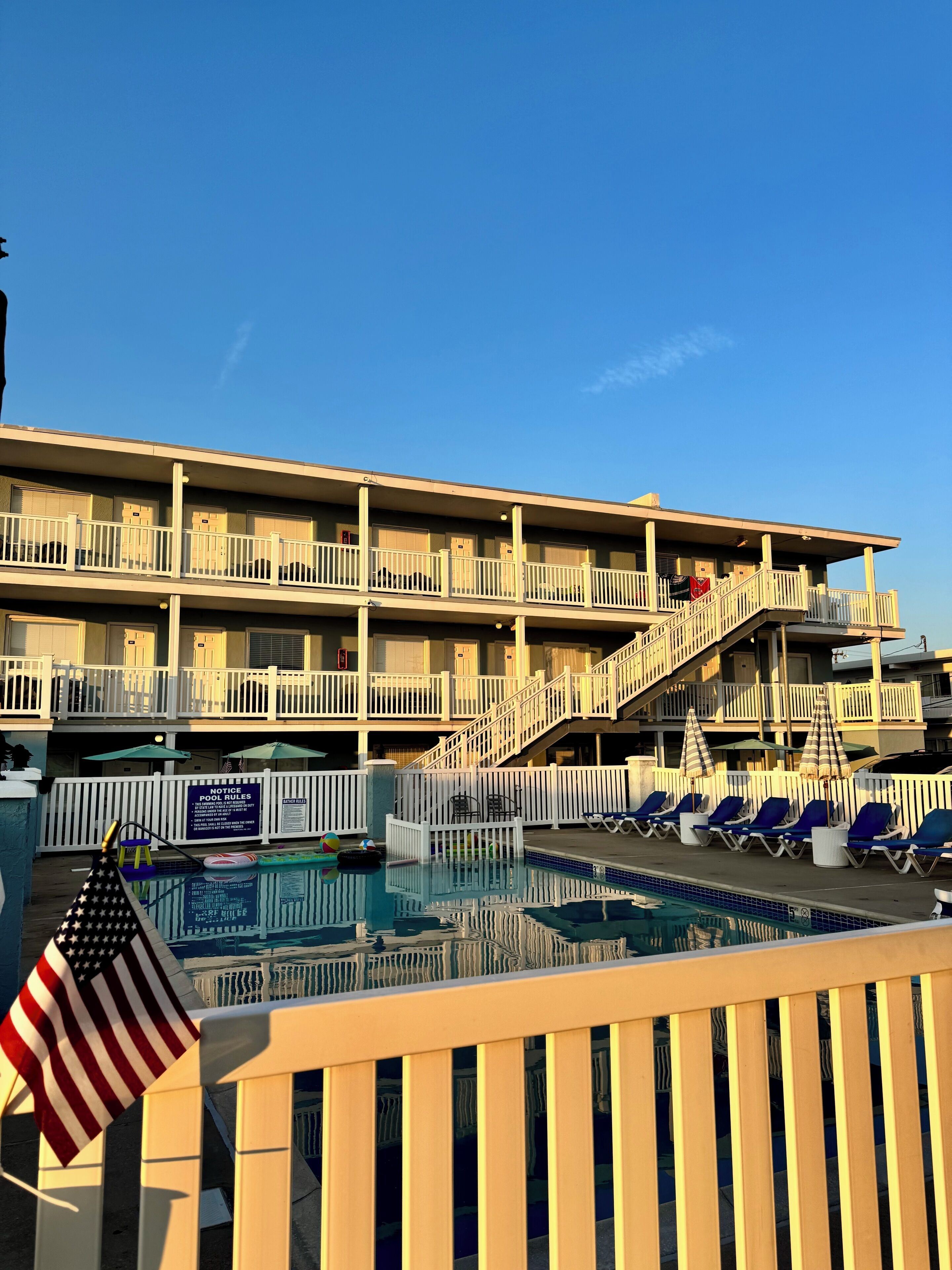 Seasonal outdoor pool, open 10 AM to 7 PM, sun loungers