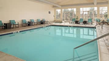 Indoor pool, open 6:00 AM to 10 PM, sun loungers