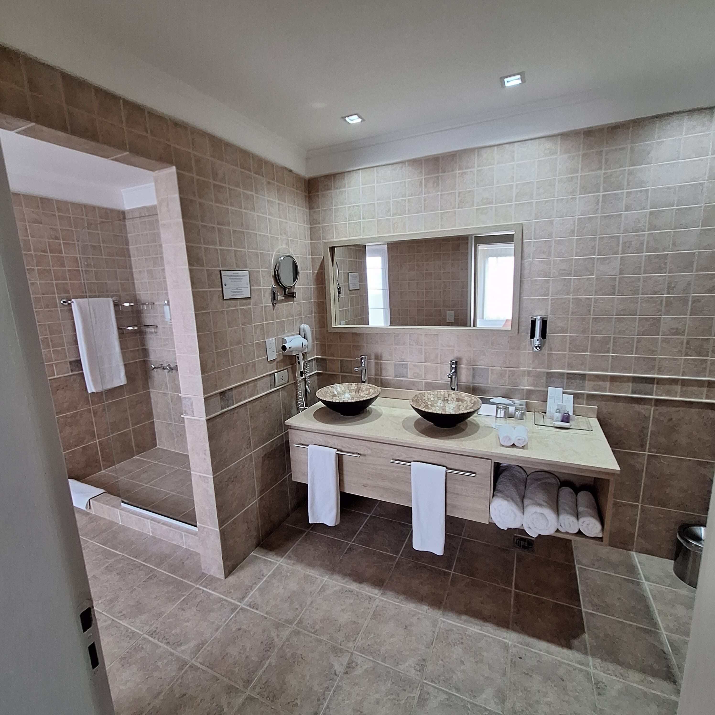 shower, free toiletries, hair dryer, bathrobes