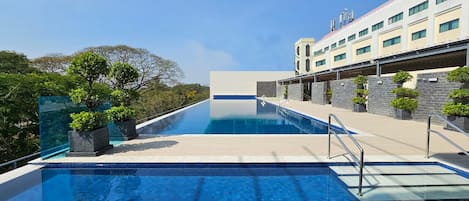 Outdoor pool, pool umbrellas