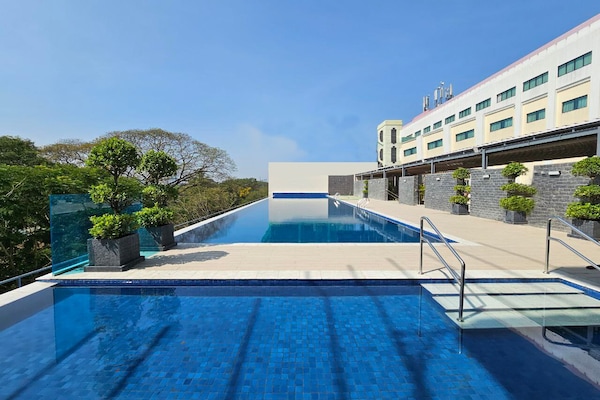 Outdoor pool, pool umbrellas