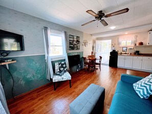Cottage, 1 Bedroom, Pets allowed, Lake View | Living area | 50-inch Smart TV with cable channels, streaming services