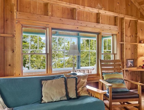 Traditional Cabin, 3 Bedrooms, Oceanfront | Living area | 50-inch Smart TV with cable channels, streaming services