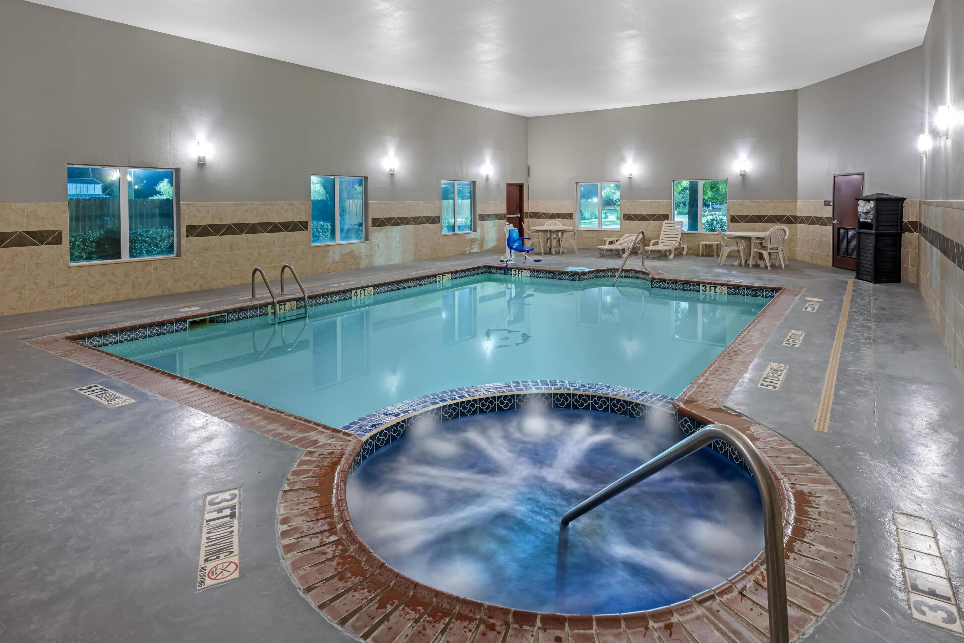 Indoor pool, open 7:00 AM to 10:00 PM, sun loungers