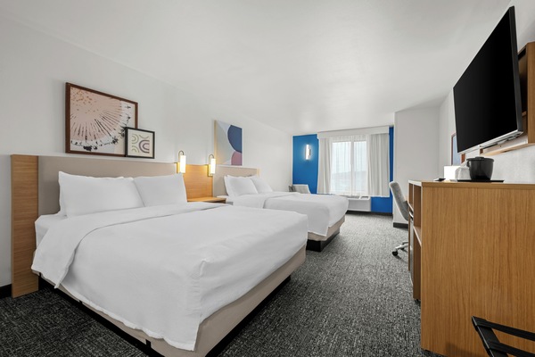 Room, 2 Queen Beds | 1 bedroom, desk, blackout drapes, iron/ironing board