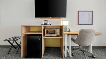 1 bedroom, desk, blackout drapes, iron/ironing board