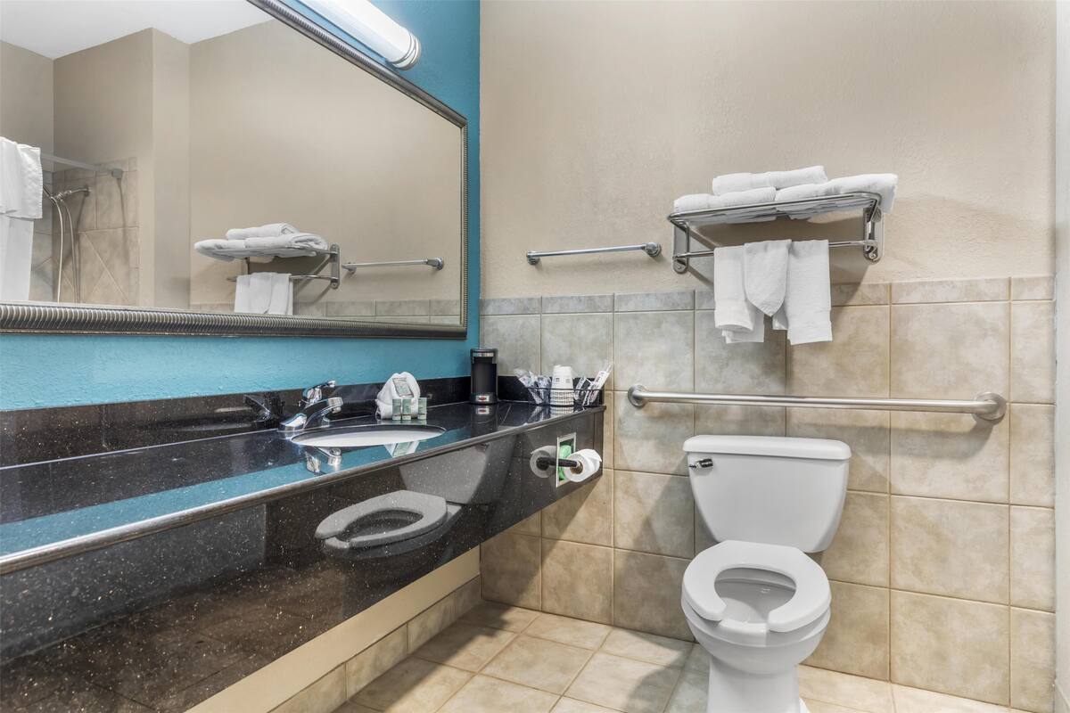 standard room, 2 queen beds, accessible, bathtub | bathroom | free toiletries, hair dryer, towels, toilet paper