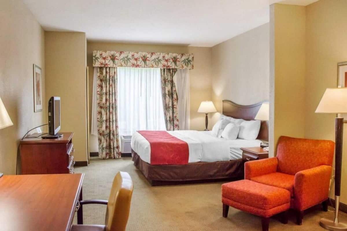 Desk, blackout drapes, iron/ironing board, free WiFi
